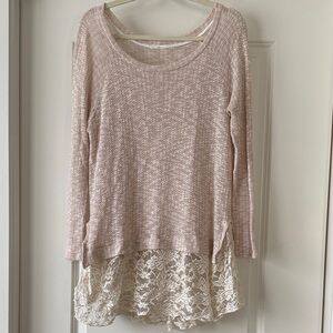 Altar'd State Knit and Lace Cream Sweater